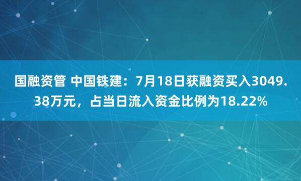 国融资管 中国铁建：7月18日获融资买入3049.38万元，占当日流入资金比例为18.22%